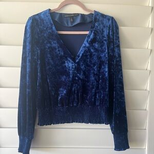 White House Black Market Deep Blue Velvet Blouse